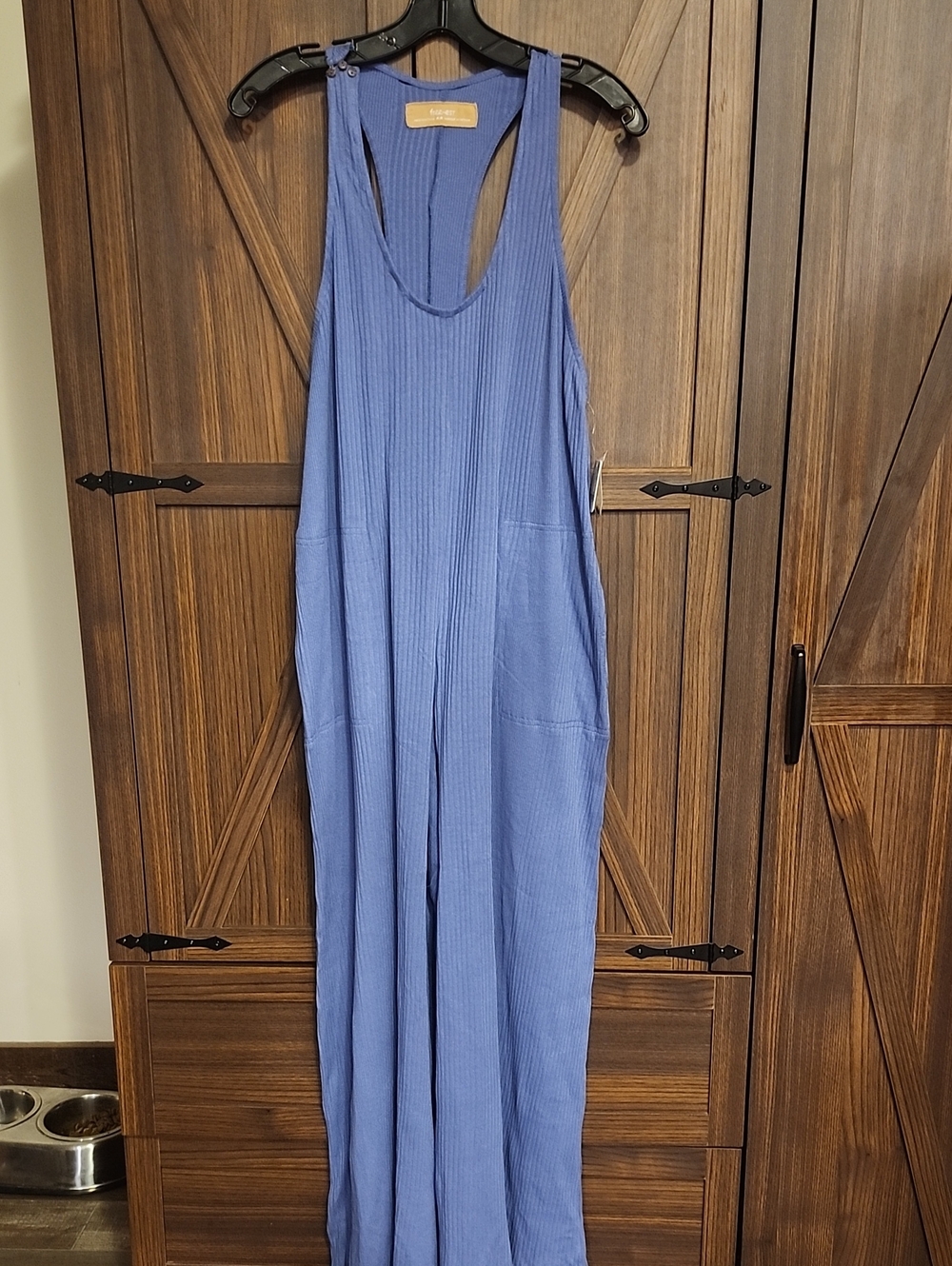 Free People Blue Ribbed Sleeveless Jumpsuit